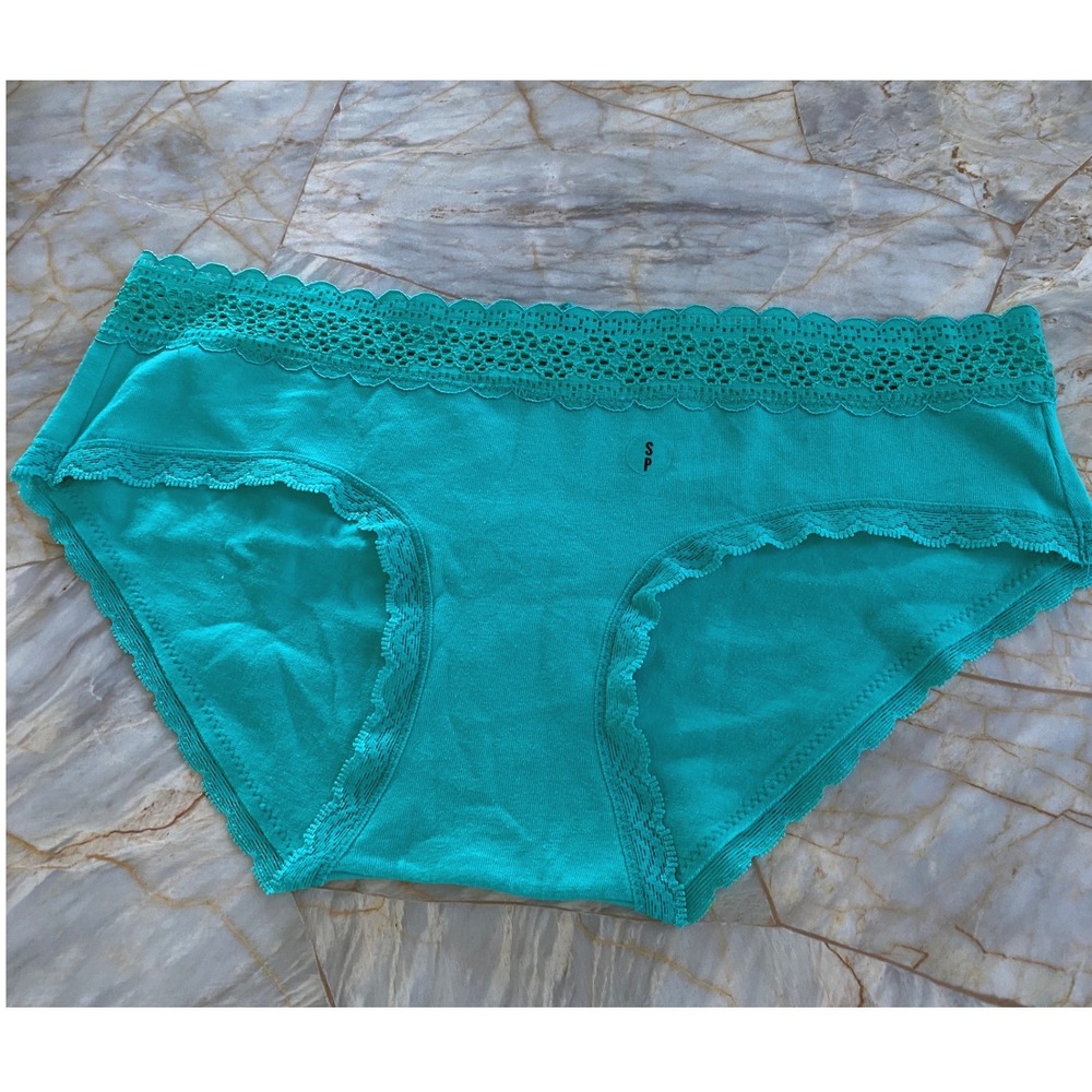 Aerie Teal Green Lace Trim Boybrief Underwear Small Eyelet Waistband Cotton